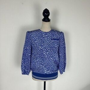 Vintage 80s B.G.B LTD. Womens Blue & White Tiny Mushroom Print Blouse Size 8